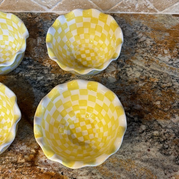 Hand Painted Yellow Checkered Bowls-Patti Cappell Design for Two’s Company - Picture 5 of 14